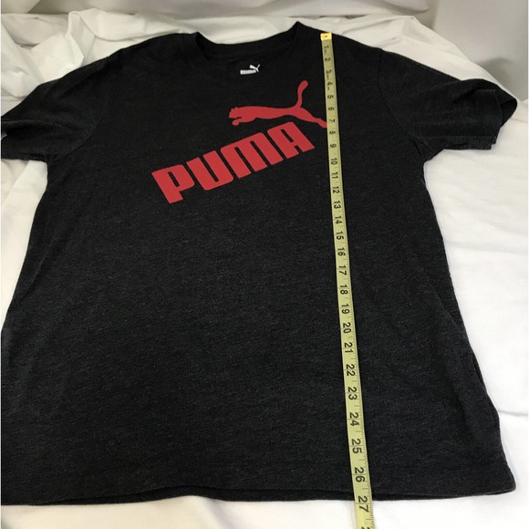 Puma Men's Dark Gray Short Sleeve T-Shirt Red Big Logo Size Medium Athletic Gym - Picture 6 of 10